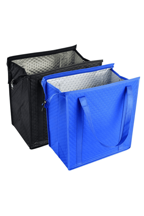 2PCS Refrigerator Grocery Bag,Cooler Bag,Zipper,Black,Blue