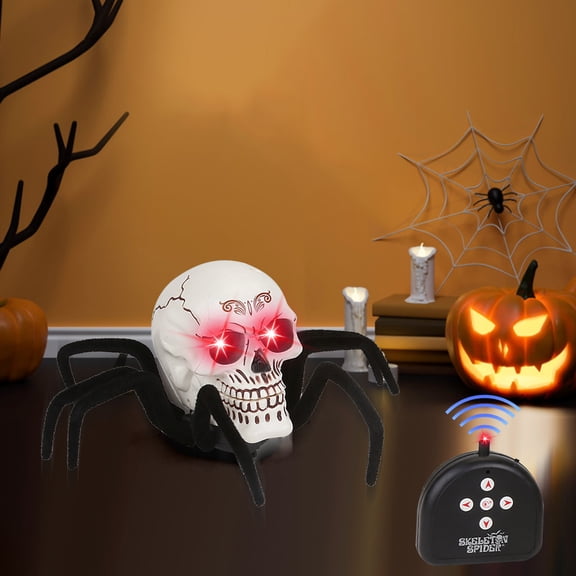 2PCS Remote Control Skull Spider, Halloween Scary Light Up Eyes Skeleton Fake Tarantula, Halloween Skeleton Decor Remote Control Toy, Realistic Remote Controlled Tarantula, Spooky RC Spider Toy