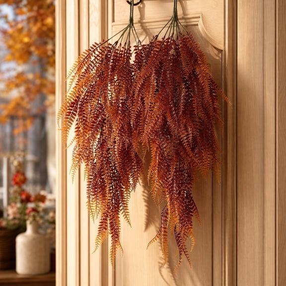 2PCS Reptile Plants for Terrarium - 31.5in Fall Artificial Boston Fern Fake Vines, Fake Terrarium Plant for Leopard Gecko Lizard Snake Chameleon Bearded Dragon Tank Accessories(Red)