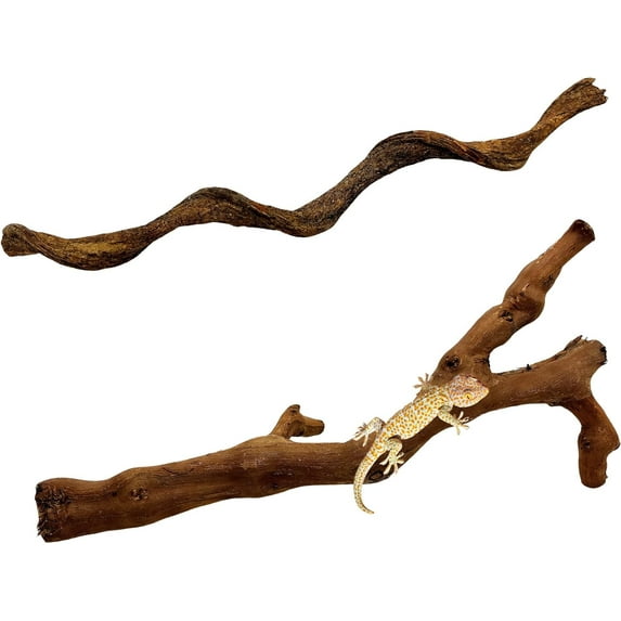 2PCS Reptile Wood Branches, Snake Climbing Branch, Bearded Dragon Climbing Accessories, Lizard Habitat Decor, Terrarium Tree Trunk Ornament for Gecko Frog Chameleon Spider