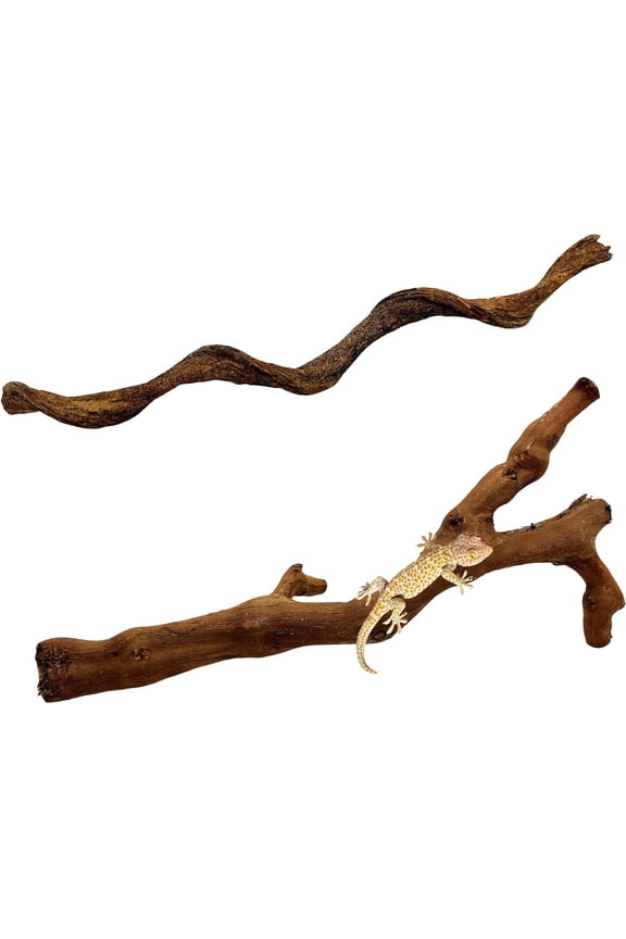2PCS Reptile Wood Branches, Snake Climbing Branch, Bearded Dragon Climbing Accessories, Lizard Habitat Decor, Terrarium Tree Trunk Ornament for Gecko Frog Chameleon Spider