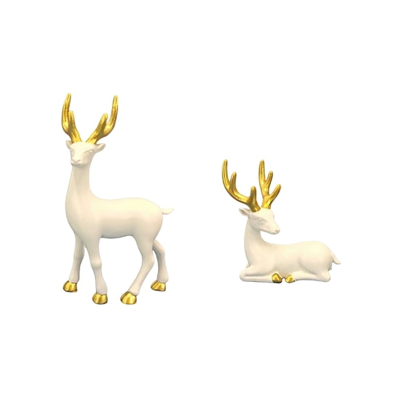 2PCS Resin Christmas Reindeer Statues, Holiday Elk Sculptures, Standing and Sitting Decorative Figures Home Decor Accents for Living Room,Bedroom, Bathroom, Bookshelves, and Coffee Tables