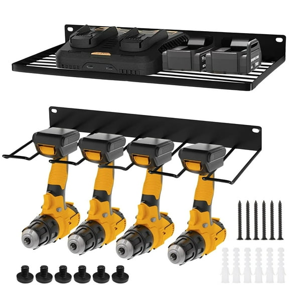 2PCS Wall Mounted Basket and Tool Holder Set with EZ Bolts & Screw Kit, Compatible with Suncast Shed, Galvanized Iron Organizer for Garage, Resin Shed Metal Racks