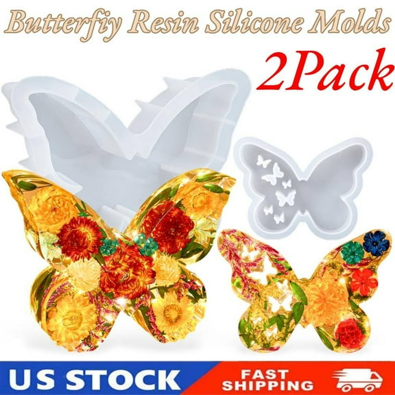 2PCS Resin Silicone Mold 8 inch & 5 inch Butterfly Epoxy Resin Molds Kit DIY