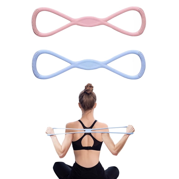 2PCS Resistance Bands, Figure 8 Resistance Bands for Women Men, Non-Slip Handles Rubber Band for Arms, Back, Shoulder Stretch with Handles (Pink+Blue)