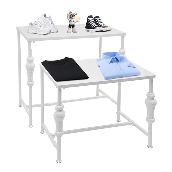 2PCS Retail Display Shelves, White Boutique Display Table, Standing Clothing Shoes Display Rack, Industrial Retail Tables for Retail Stores, Clothing Stores, Guest Rooms