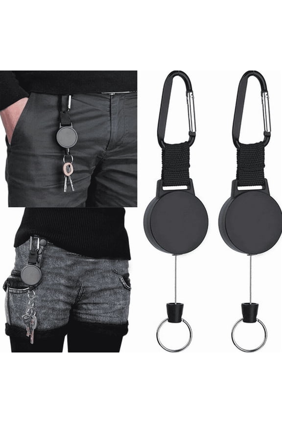 2PCS Heavy Duty Retractable Key Reel Holder, Steel Split Keychain with Belt Clip for Tools