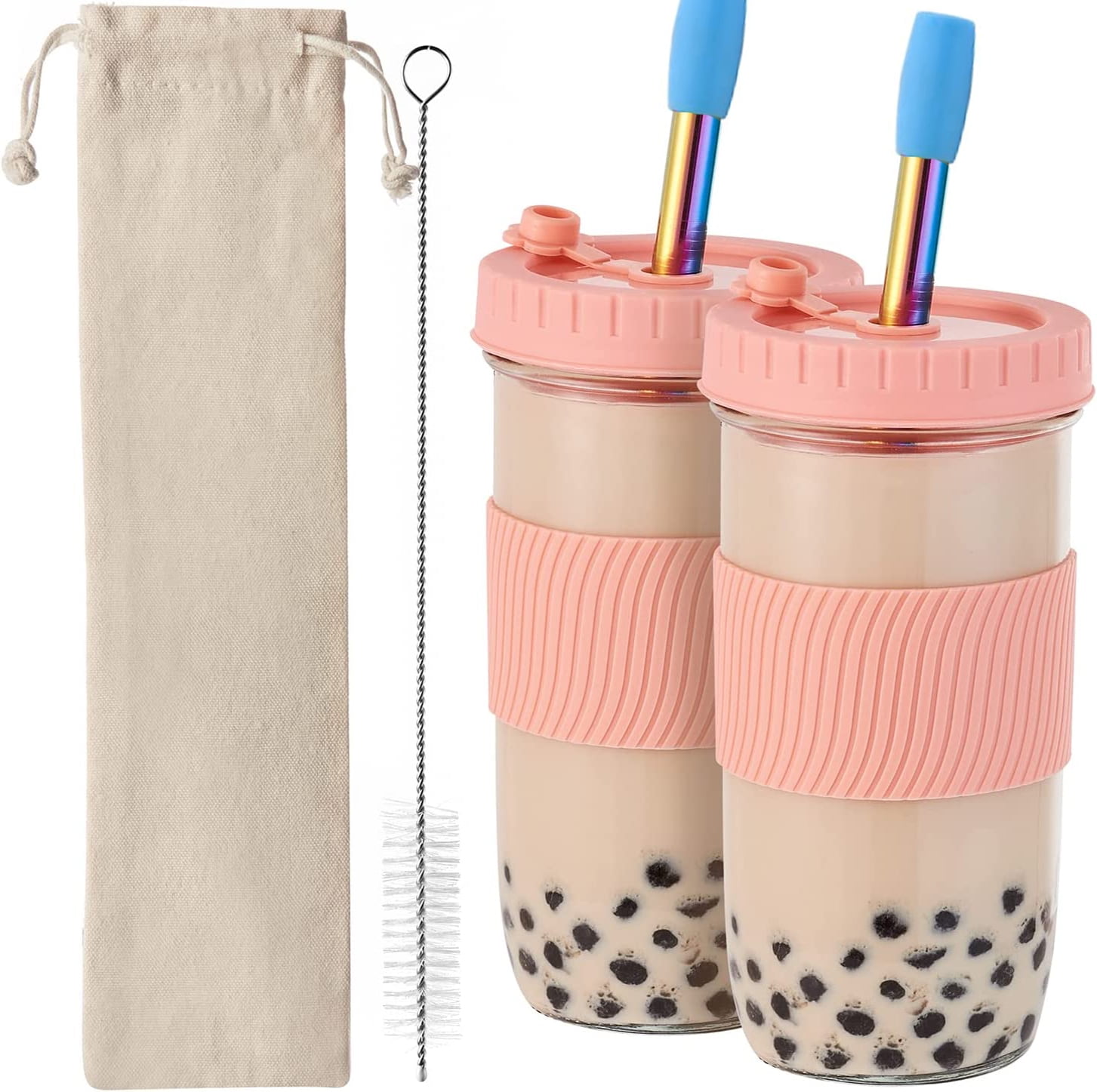 2 Pack Reusable Bubble Tea Cup With Bevel Cut Stainless Steel Straw  /eco-friendly Boba Tea Cup Reusable Smoothie Tumbler / Reusable Boba Cup 