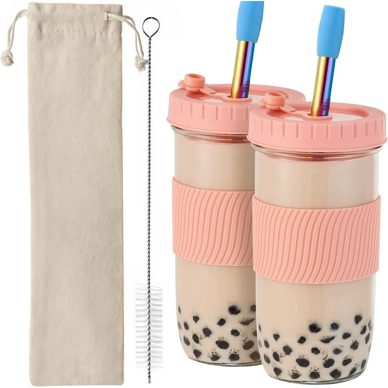 Reusable Wide Mouth Smoothie Cups for Boba Tea/Bubble Tea with Lids and  Gold Straws, Mason Jars Glas…See more Reusable Wide Mouth Smoothie Cups for