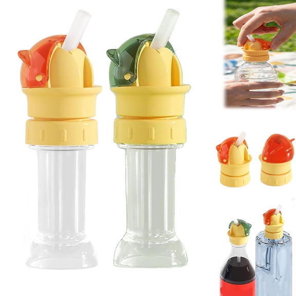 2PCS Reusable Children Beverage Water Bottle Straw Lid, 2 in 1 Design Straw Cap Portable, Spill Proof Water Bottle Twist Cover Caps for A Variety Of Bottle Mouths