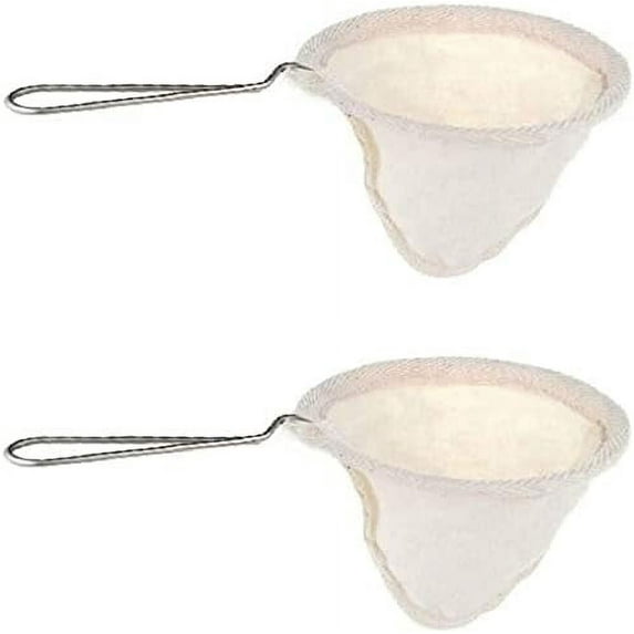 2PCS Reusable Coffee Sock Filter Cloth Strainer Stainless Steel Handle Cloth Tea Strainer Filter for Home Office Handmade Colador De Cafe Use（4-Inchi）