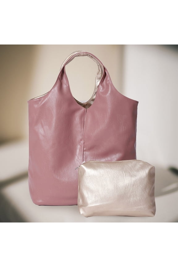 2PCS - Reversible Metallic Tote and Pouch Bags