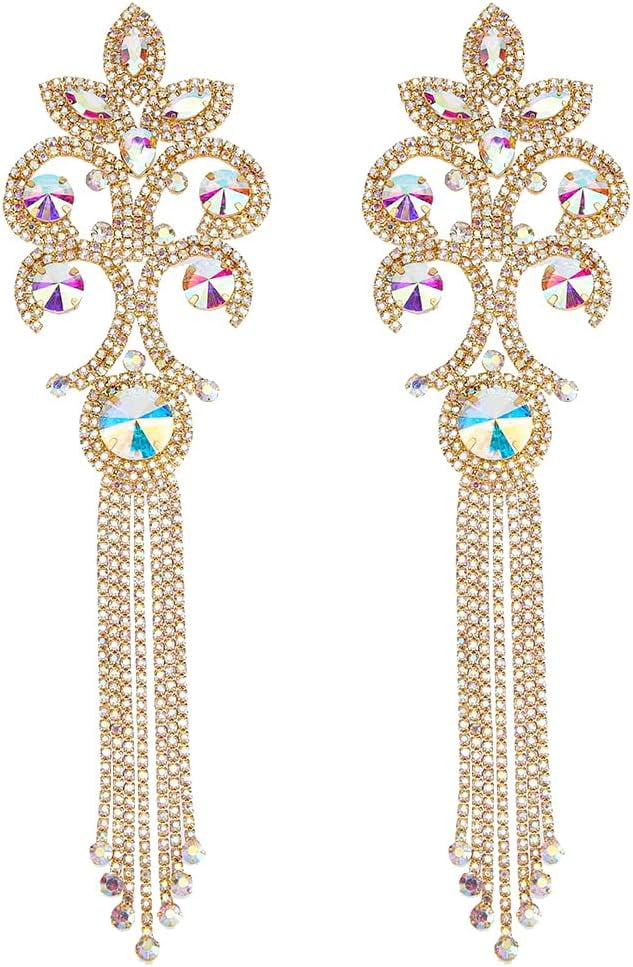 2PCS Rhinestone Applique Patches Tassel Rhinestone Patches Gold Tassel Epaulettes Glitter Shoulder Appliques Sew on Patch Costume Accessories for Dress Wedding Clothes Decoration Gold