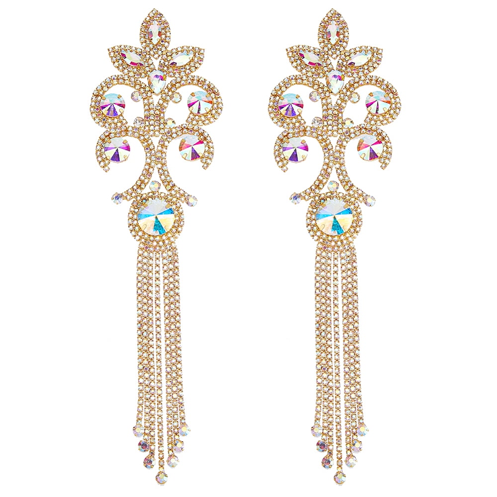 2PCS Rhinestone Applique Patches Tassel Rhinestone Patches Gold Tassel Epaulettes Glitter Shoulder Appliques Sew on Patch Costume Accessories DIY