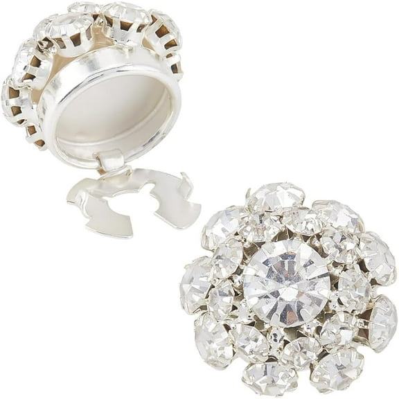 2PCS Rhinestone Button Covers Platinum Detachable Clip-On Decorative Buttons Jewelry for Women Men Blouses Clothing DIY Holiday Decoration Embellishments 2pcs