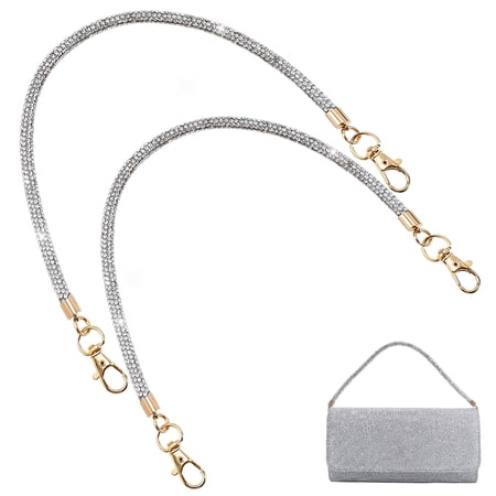 2PCS Rhinestone Purse Straps 13.8inch Short Bag Handles Silver Round Cord Wallet Straps Replacement Straps Glitter Handbag Chain with Lobster Clasp