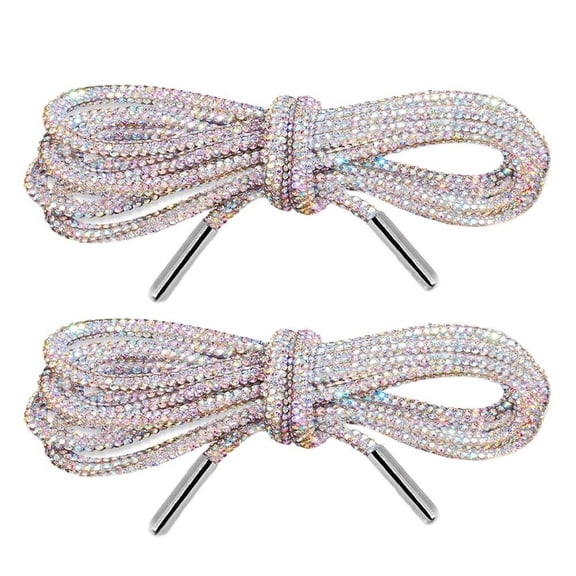 2PCS Rhinestone Shoe Laces, Round Glitter Shoes Laces for Sneakers, Crystal Bling Diamond Rope Shoe Strings, Crystal Bling Blings Shiny Round Shoes Lace for Sweatpants Shorts Crystal Hoodies