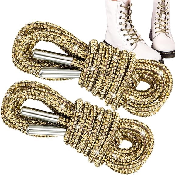 2PCS Rhinestone Shoe Laces, Round Glitter Shoes Laces for Sneakers, Crystal Bling Diamond Rope Shoe Strings, Crystal Bling Blings Shiny Round Shoes Lace for Sweatpants Shorts Crystal Hoodies 120 CM