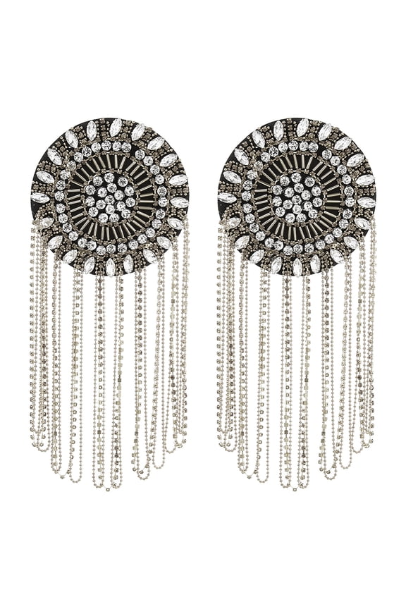 2PCS Rhinestone Tassel Shoulder Shoulder Brooch Pin Epaulette Shoulders Retro Rhinestone Shoulders Badges Suit Epauletter Blazer Badge for Men Women Cloth Accessories 18.5cm/7.3" Platinum