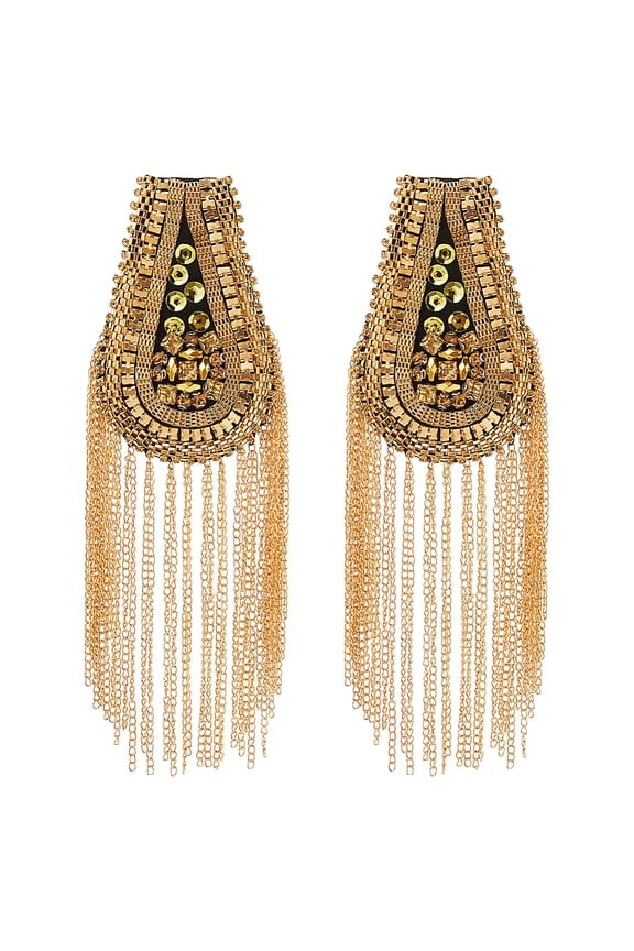 2PCS Rhinestone Tassel Shoulder Shoulder Brooch Pin Retro Rhinestone Shoulders Badges Detachable Tassel Epaulettes Punk Fringe Epault for Jackets Suits Clothes Decor 19.5cm/7.7" Golden