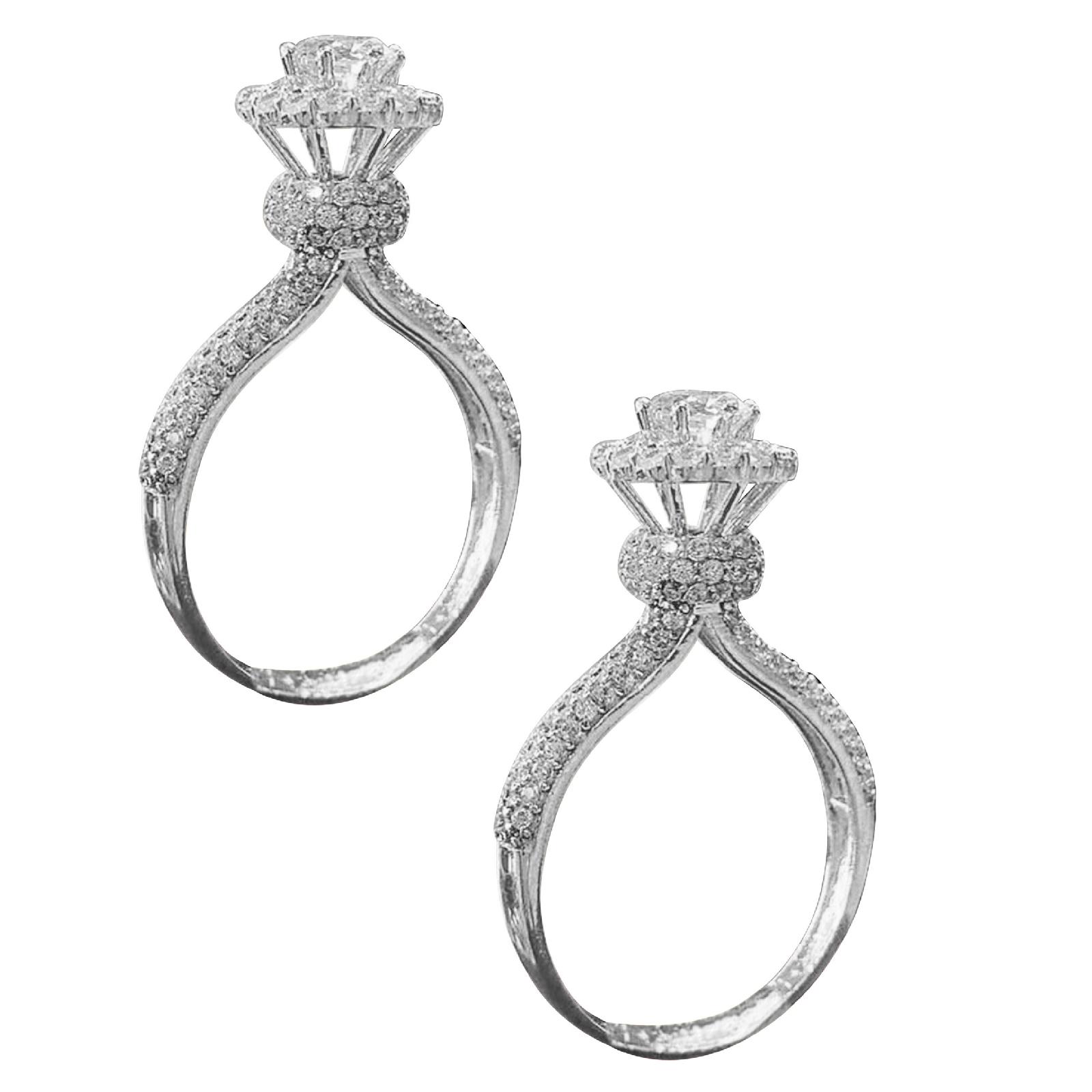 2PCS Rings White Stone Ring Handmade Luxury Cut Wedding Engagement