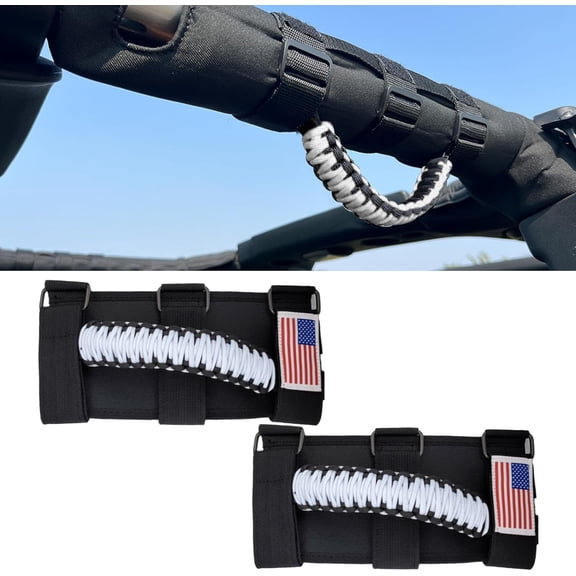 2PCS Roll Bar Grab Handles for Wrangler JL, JLU, JT, JK, JKU, TJ, LJ and YJ Oxford Cloth Upgrade Metal Buckle Paracord Grip Handles, Durable and Strong Car Accessories (White)