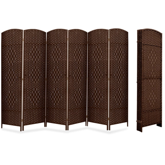 2PCS Room Dividers Folding Privacy Screens 6 Panels Wood Weave Freestanding Patio Fence Partition Panel Wall Divider Brown