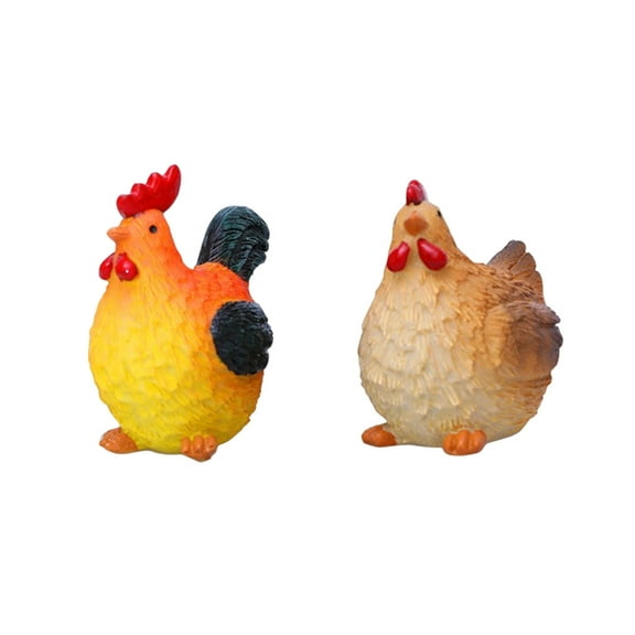 2PCS Rooster and Chicken Statues, Resin Farm Animals Table Art Sculpture, Tabletop Easter Display for Farmhouse, Decoration, Home, Bedroom, Study Room
