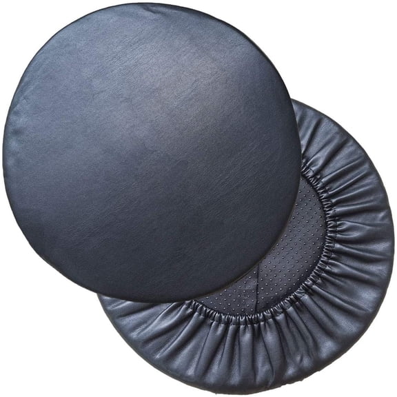 2PCS Round Bar Stool Cushion with Elastic Round Foam Padded Seat Cushions Waterproof Leather Bar Stool Covers Diam 13"-Thk 0.8" Black