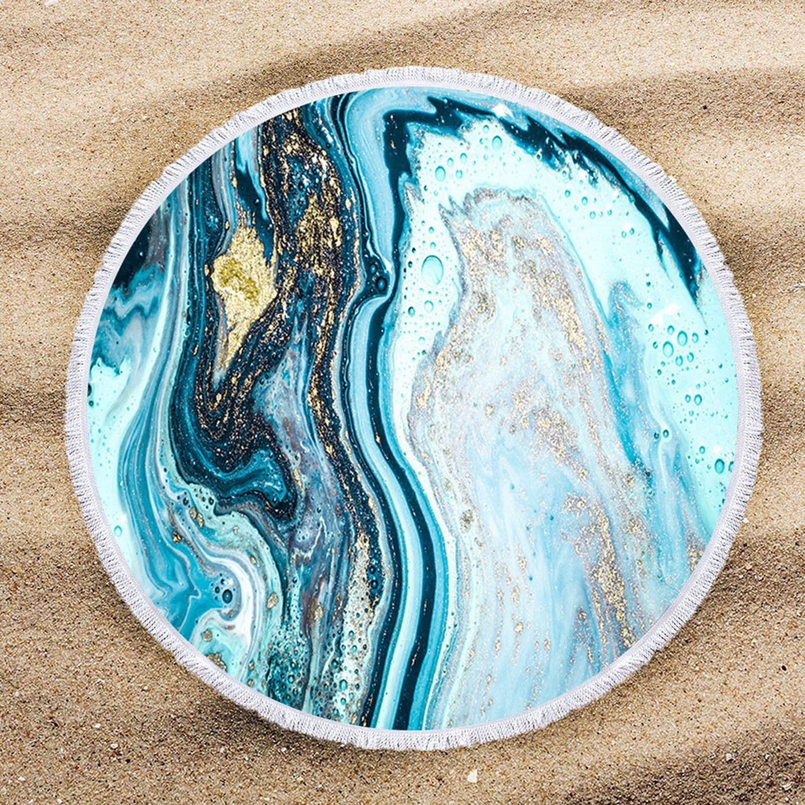 2PCS Round Beach Pool Home Shower Towel Blanket Table Cloth Yoga Mat