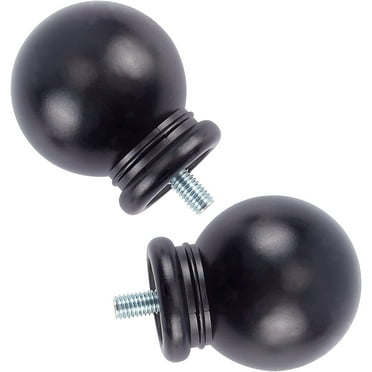 2PCS Round Curtain Rod Finials Drapery Pole Ball End Black Replacement Decorative End Head Caps for Home Office 5/8 Inch Curtain Rod
