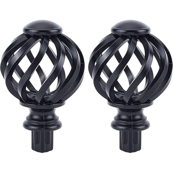 2PCS Round Curtain Rod Finials Drapery Pole Ball End Black Twisted Cage Replacement Decorative End Head Caps 1/4"-20UNC Screws