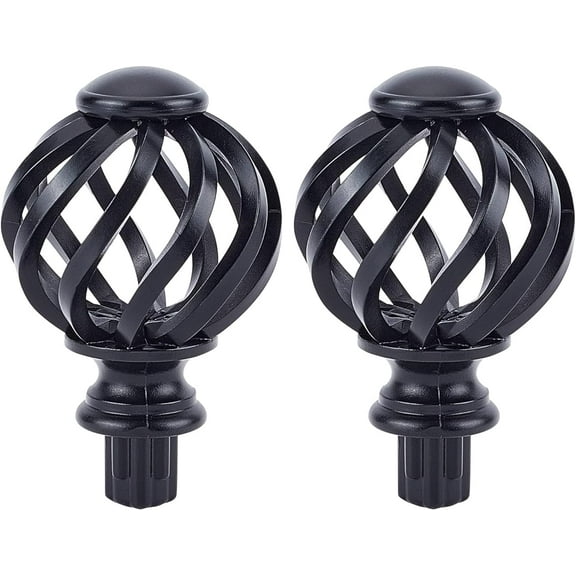 2PCS Round Curtain Rod Finials Drapery Pole Ball End Black Twisted Cage Replacement Decorative End Head Caps 1/4"-20UNC Screws for Home Office 1/2 Inch Curtain Rod