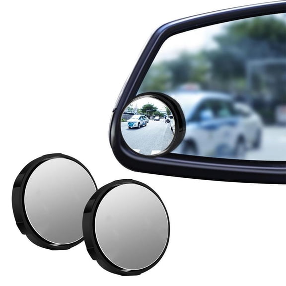 2PCS Round HD Glass Convex Rear View Mirror with Frame, 360 Wide Angle Side View Mirror Accessories with Self Adhesive Back for Car, SUV and Trucks, Black