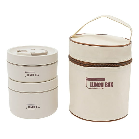 2PCS Round Lunch Box Portable Insulated Lunch Container Set Stainless Steel Bento Box