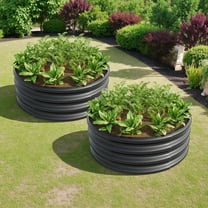 2PCS Round Raised Garedn Bed,11.4” Tall Metal Raised Beds,Outdoor Garden Raised Planter Box Vegetables and Flowers,Black