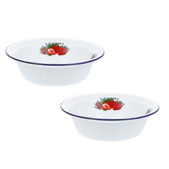 2PCS Round Thickened Enamel Deep Soup Basin,8inch Strawberry Pattern,Mixing Bowls for Noodles,A Serving Dish,A Stackable Kitchen Bowl,A Dough Fermentation Bowl,Nestable Kitchen Bowl