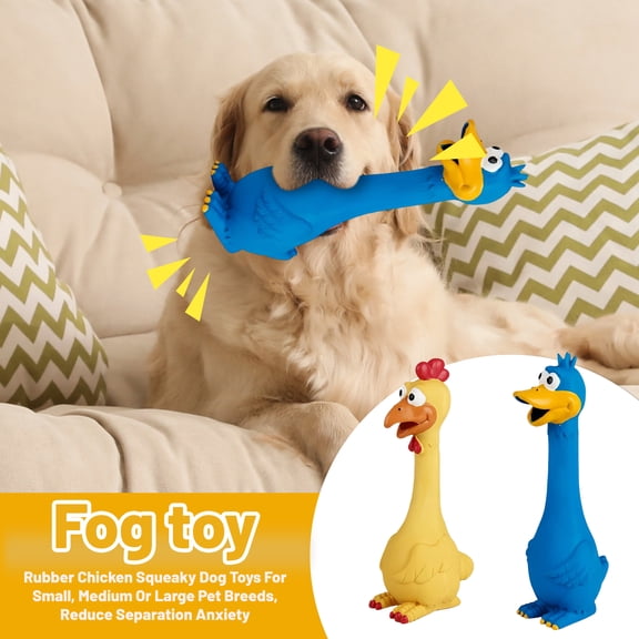 2PCS Rubber Chicken Squeaky Dog Toy for Small Medium Large Breeds, Latex Farm Animal Interactive Fetch Play for Separation Anxiety,11Inch,Dark Blue+Yellow