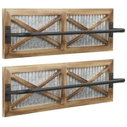 2PCS Rustic Farmhouse Wood Towel Rack, Wall Mounted Bathroom Towel Rack Solid Wood and Galvanized Metal Towel Rack