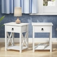 thumbnail image 1 of 2PCS Rustic Nightstand with Drawers, Modern Wood Side Table with X-Shape Metal Sides, Rustic White End Table Furniture for Living Room Bedroom Office, 1 of 9