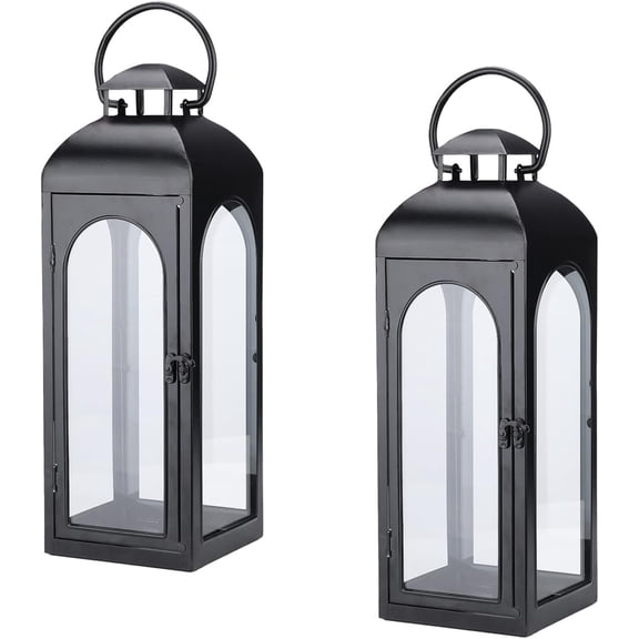 2PCS Rustic Wooden Candle Hurricane Lanterns With Handles For Tabletop, Cape, Wall-Mounted Or Garden Display, Indoor And Outdoor Use, Oversized