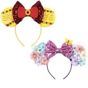 2PCS/SET Mouse Ears Bow Headbands, Glitter Party Princess Decoration Cosplay Costume for Girls & Women