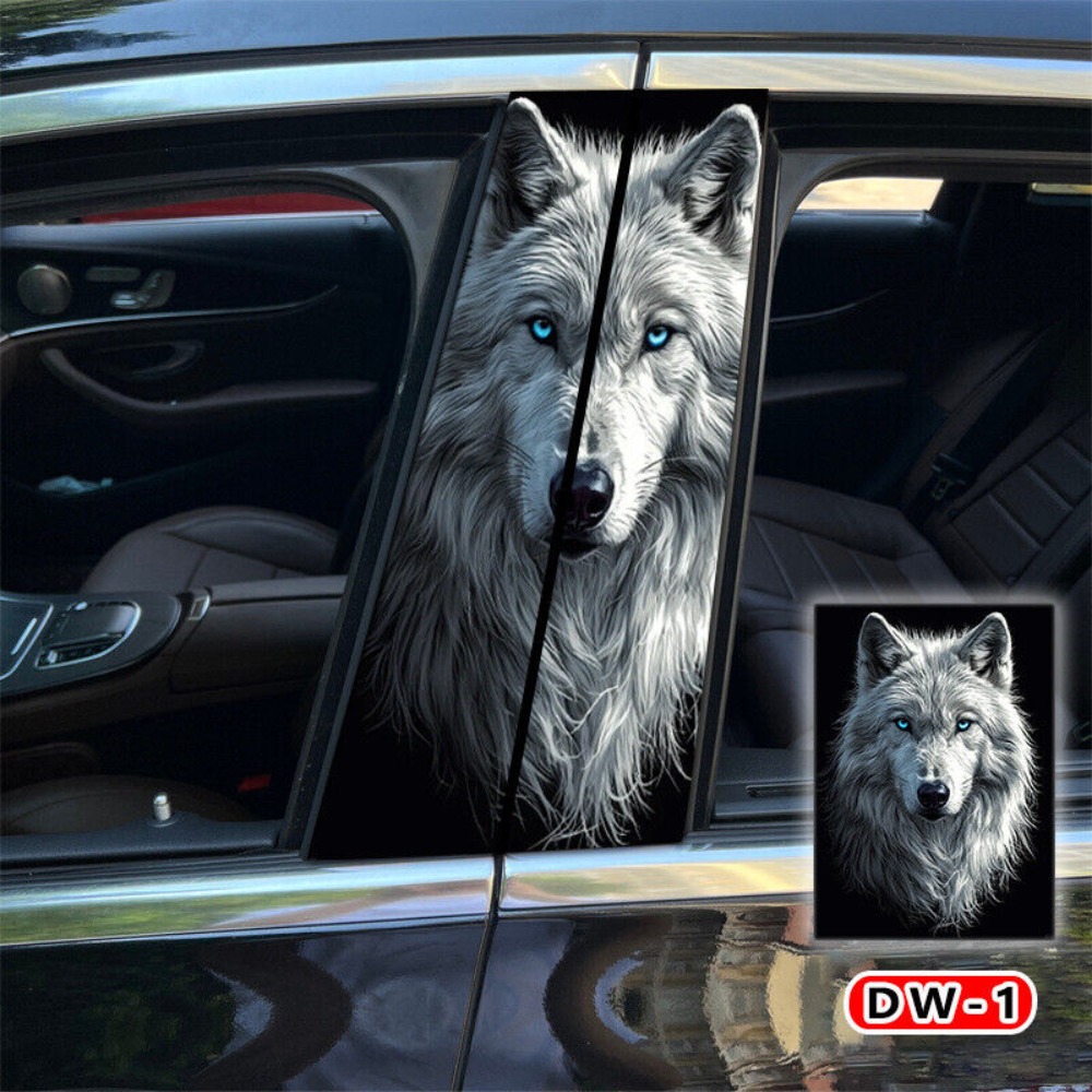 2PCS SET Wolf & Wolves Car Center Pillar Sticker B-Pillar Protective ...