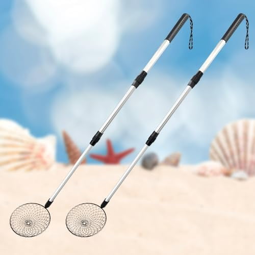 2PCS Sand Sifter for The Beach, Beach Sand Scoop Adjustable, Shell Sifting Shovels Shell Scooper for Beach with Long Handle, Beach Shark Tooth Sifter for The Beach