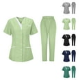thumbnail image 1 of 2PCS Scrub Sets for Woman Plus Size V-Neck Short Sleeve Long Pants Women's Nurses Sets Tunic Uniform Summer Short Sleeve Working Blouses with Pockets Dark Blue XL, 1 of 3