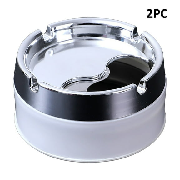 2PCS Sealed Windproof Ashtray,Stainless Steel Ashtrays for Cigarettes,Rotating Lid Convenient Smokeless Ashtray Cigar Ash Trays for Patio,Outdoor or Indoor,Home Office Decoration-White