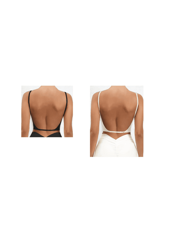 2PCS Seamless Low Back Bra Wireless Padded Bralette Thin Straps Comfort Halter Backless Cross Multiway Convertible Bras