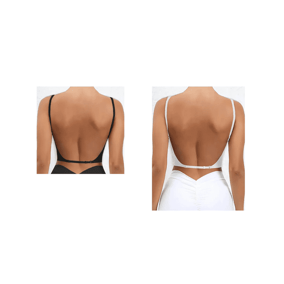 2PCS Seamless Low Back Bra Wireless Padded Bralette Thin Straps Comfort ...