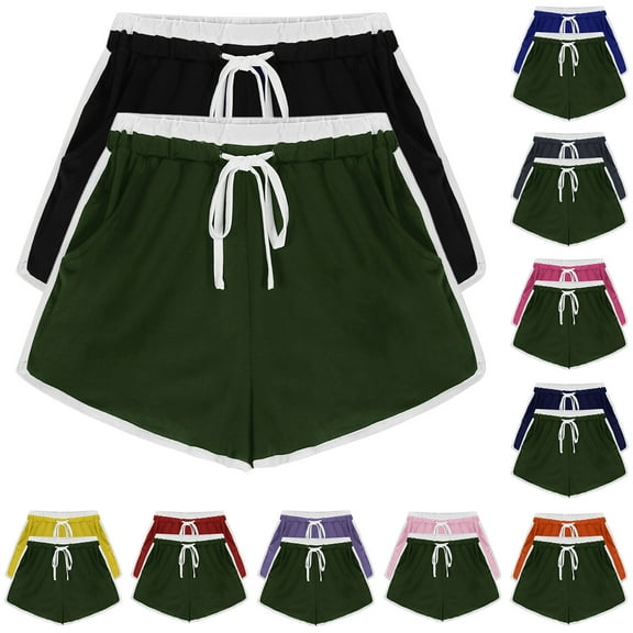 2PCS Seamless Yoga Shorts Solid Color Shorts For Casual Loose Comfy Elastic Waist Drawstring Yoga Athletic Short Pants Trendy Beach Shorts With Pockets on Clearance,Black S