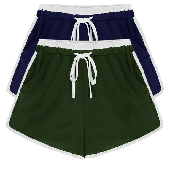 2PCS Seamless Yoga Shorts Solid Color Shorts For Casual Loose Comfy Elastic Waist Drawstring Yoga Athletic Short Pants Trendy Beach Shorts With Pockets on Clearance,Navy L